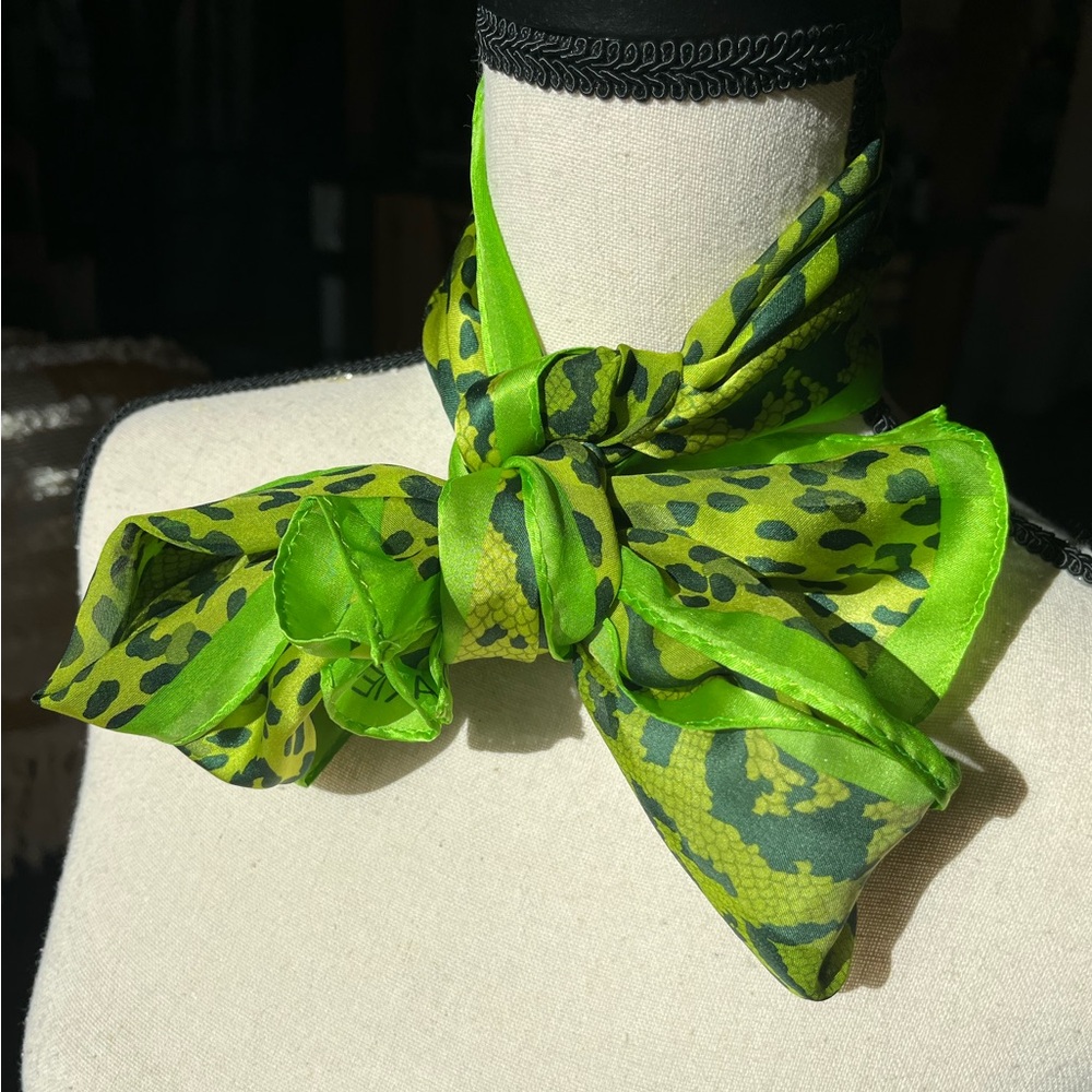 Adrienne Vittadini Neon Printed Green Silk Scarf